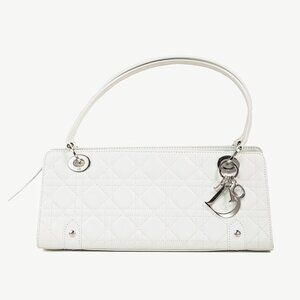 Christian Dior Lady Dior East-West White Leather Double Handle Bag